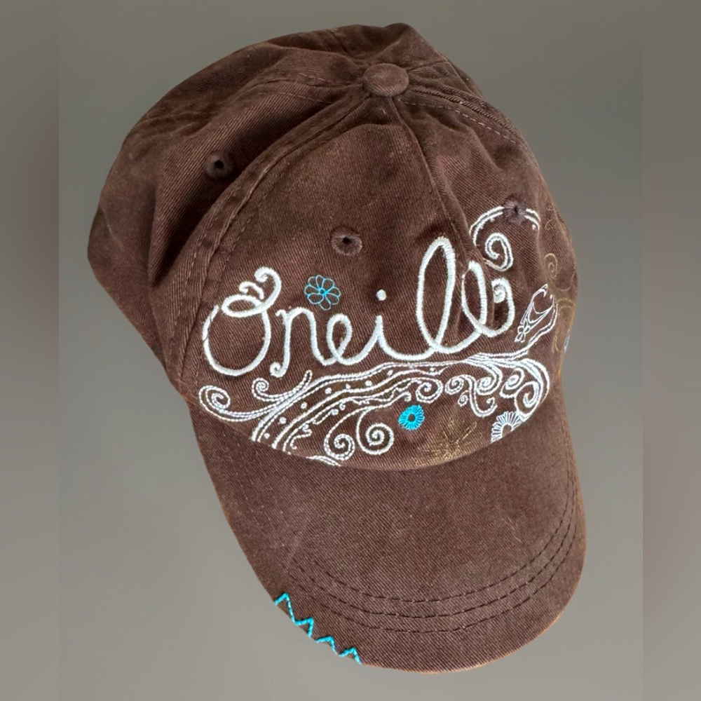 O’Neill Womens Adjustable SnapBack Ball Cap/Hat Coffee Color Embroidered Floral